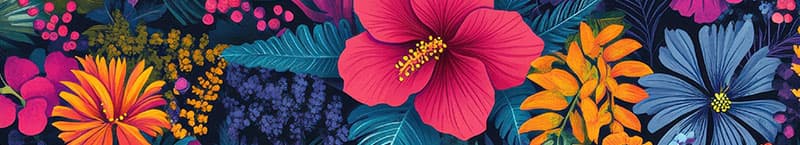 Tropical hibiscus and flower artwork for Hawaiian Eye and Retina